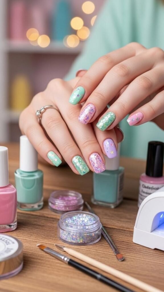 Budget-Friendly Cute Pastel Glitter Nail Ideas
