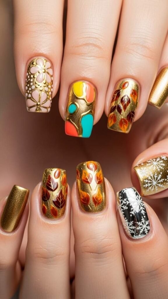 Seasonal Colors and Combinations for Gold Nail Designs